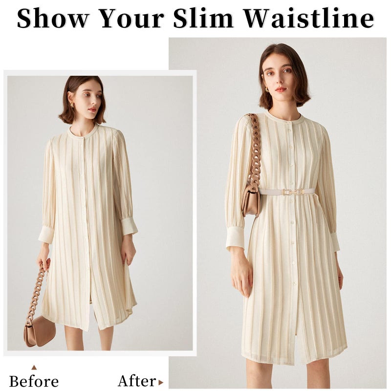 JASGOOD Women Skinny Elastic Belt for Dresses,Thin Retro Stretch Waist Belt with Golden Buckle 3 Pack,Black+Brown+Beige - Image 3