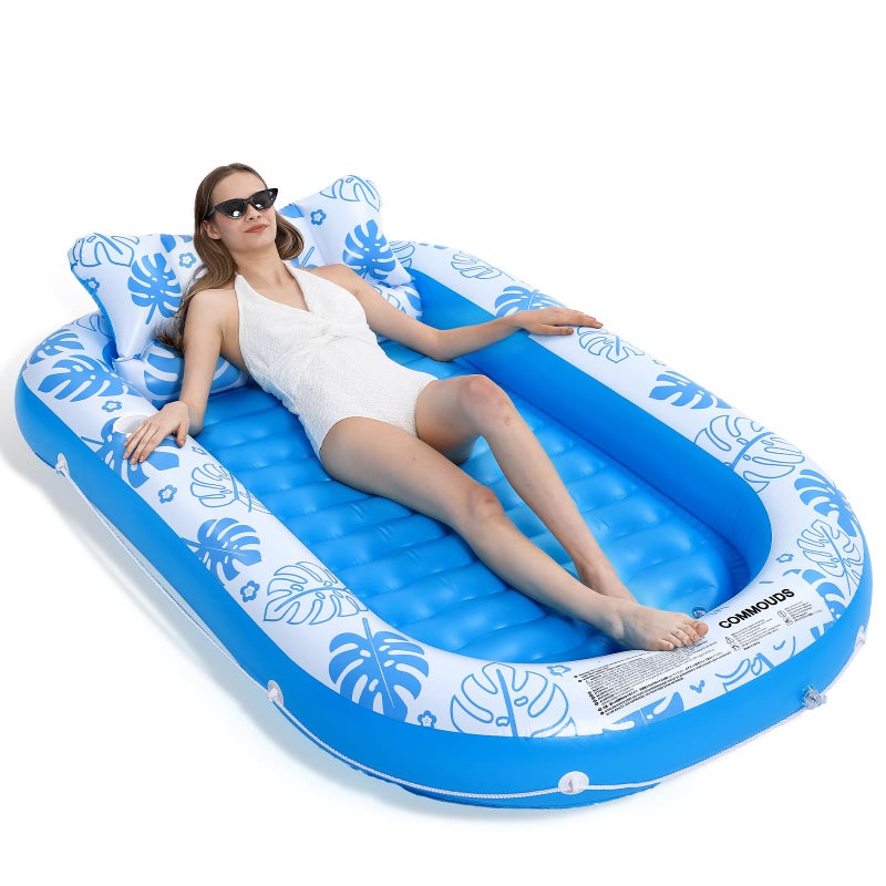 COMMOUDS Inflatable Tanning Pool Lounger Float with Cervical Pillow Pool Floats Adult for Sunbathing Backyard Pool Party Inflate Ball Pit for Babies Kids Swimming Pool Bed SkyBlueL71 x 47 - Image 2