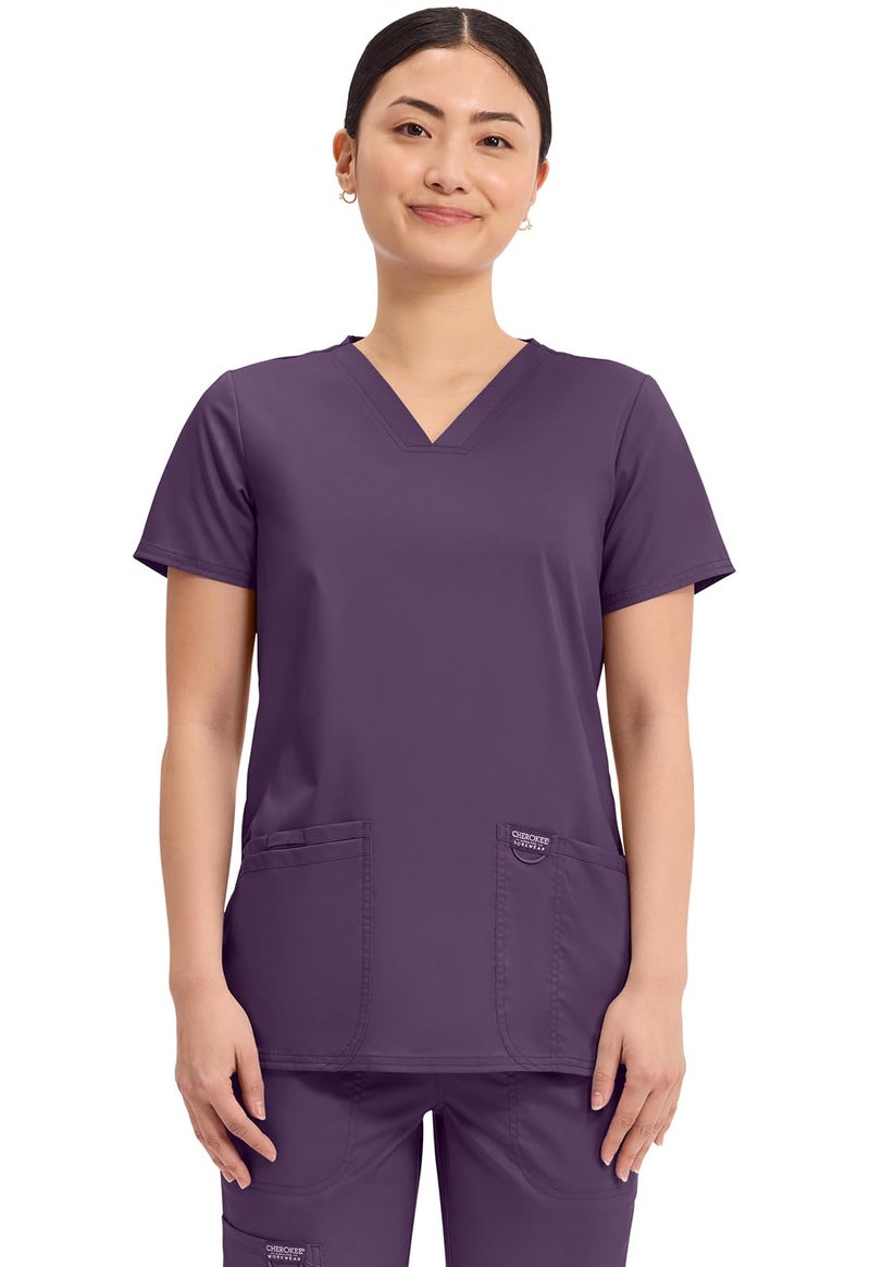 Cherokee Women's V-Neck Top, Eggplant, Large - Image 1