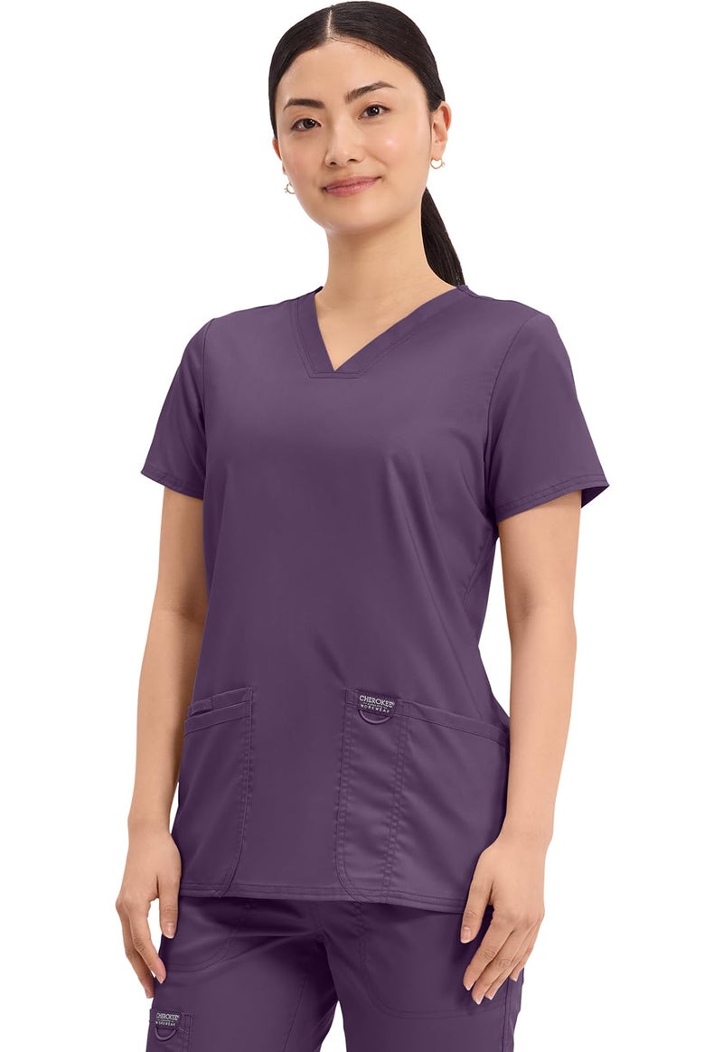 Cherokee Women's V-Neck Top, Eggplant, Large - Image 3