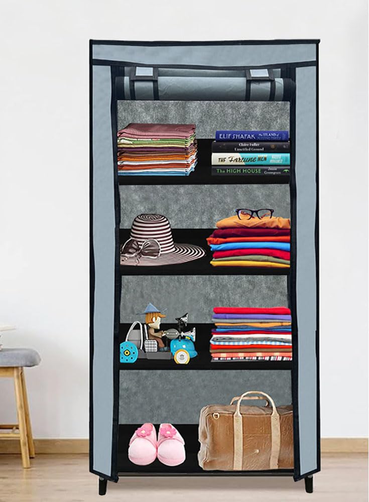 PHILOSHOP Wardrobe Organizer for ClothesAlmirah for ClothesBedroom Organiser with 4 Layer Grey - Image 1