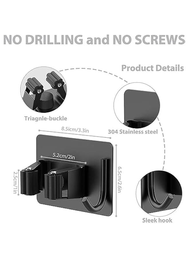 HOOKOR Mop Broom Holder No Drill, Mop Broom Organizer Wall Mounted Heavy Duty with Hooks Hanger, Self Adhesive Stainless Steel 4Pcs for Bathroom, Kitchen, Office，Closet Garage Laundry Room - Image 2