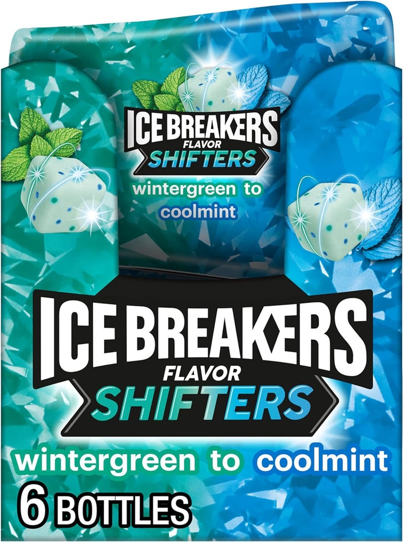 Ice breakers آيس بريكرز فليفر شيفترز وينترغرين إلى كولمنت خالي من السكر علكة - 6 زجاجات (3.24 أونصة لكل منها، 40 قطعة) - Image 1