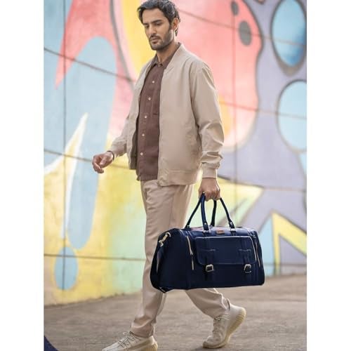 Handcuffs Duffle Bag PU Leather Weekender Travel Duffel with Separate Shoe Compartment & Removable Shoulder Strap for Men & Women | Holiday Bags | Luggage Duffles (Blue) - Image 2