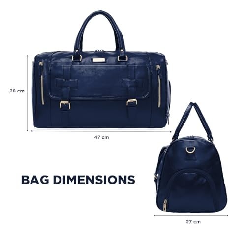 Handcuffs Duffle Bag PU Leather Weekender Travel Duffel with Separate Shoe Compartment & Removable Shoulder Strap for Men & Women | Holiday Bags | Luggage Duffles (Blue) - Image 5