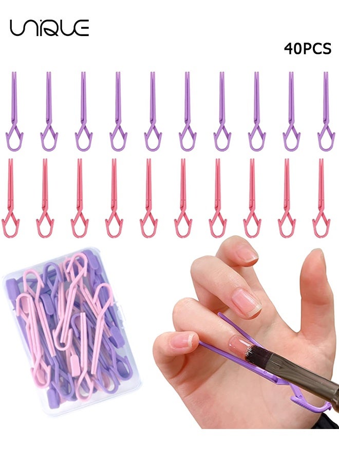 Unique 40 Pcs Nail Polish Protector for Fingers - Acrylic Nail Protector Easy C Curve Nail Pinching Clips Manicure Tools Nail Art Accessories for Gel Finger Nail Extension UV Builder - Pink/Purple - Image 1