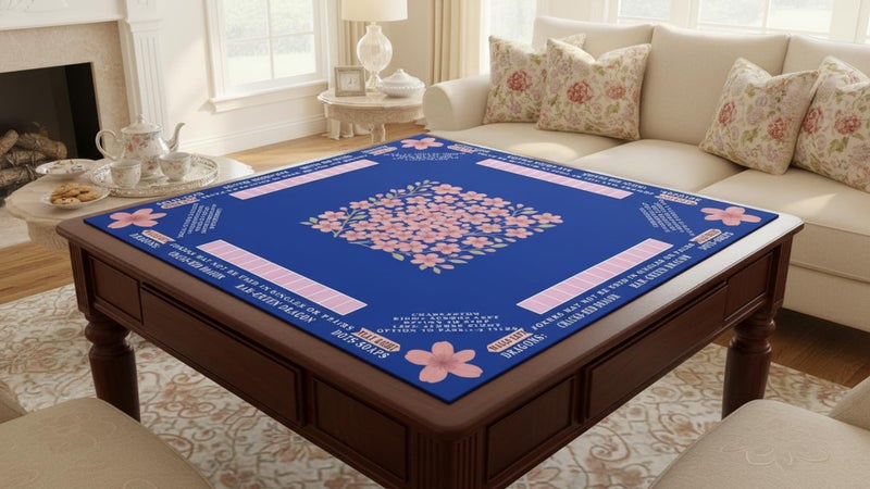 DEALZOOM American Mahjong Mat with Rules Printed (33x33, 2.5mm Thick, Cherry Blossom Blue) Mahjong Mat for Table w/Bag, Crease-Proof Waterproof Non-Slip, Soft Mahjong Table Mat, Noise Reduction - Image 5