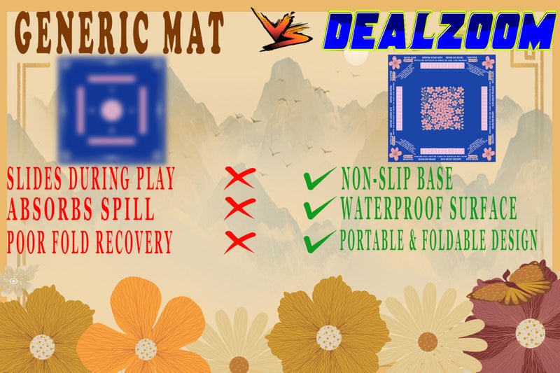 DEALZOOM American Mahjong Mat with Rules Printed (33x33, 2.5mm Thick, Cherry Blossom Blue) Mahjong Mat for Table w/Bag, Crease-Proof Waterproof Non-Slip, Soft Mahjong Table Mat, Noise Reduction - Image 4