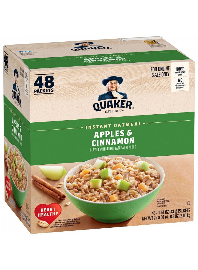 Quaker Instant Oatmeal, Apples and Cinnamon, Individual Packets (48 Count of 1.51 oz Packets), 72.48 oz
