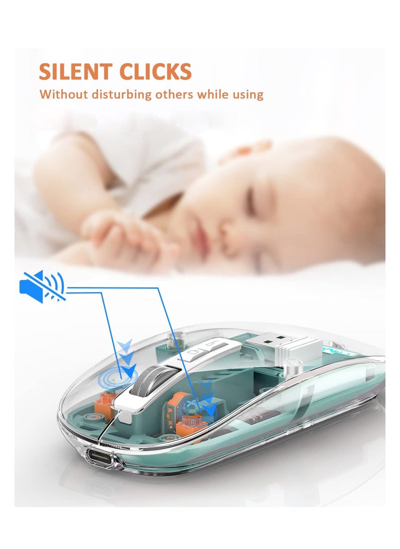 SYOSI - Wireless Bluetooth Mouse, Tri-Mode (BT1+BT2+2.4G) USB C Rechargeable Computer Mouse, Full Transparent Portable Silent Mouse with USB Receiver for Laptop - Image 1