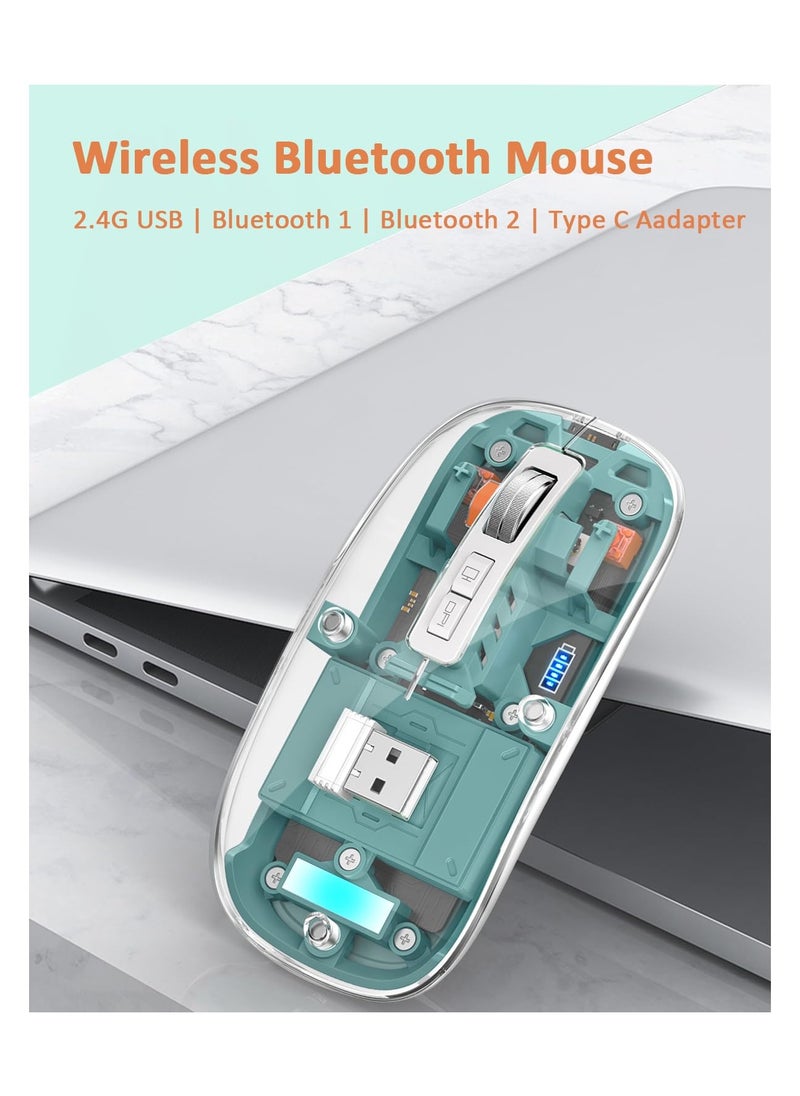 SYOSI - Wireless Bluetooth Mouse, Tri-Mode (BT1+BT2+2.4G) USB C Rechargeable Computer Mouse, Full Transparent Portable Silent Mouse with USB Receiver for Laptop - Image 1