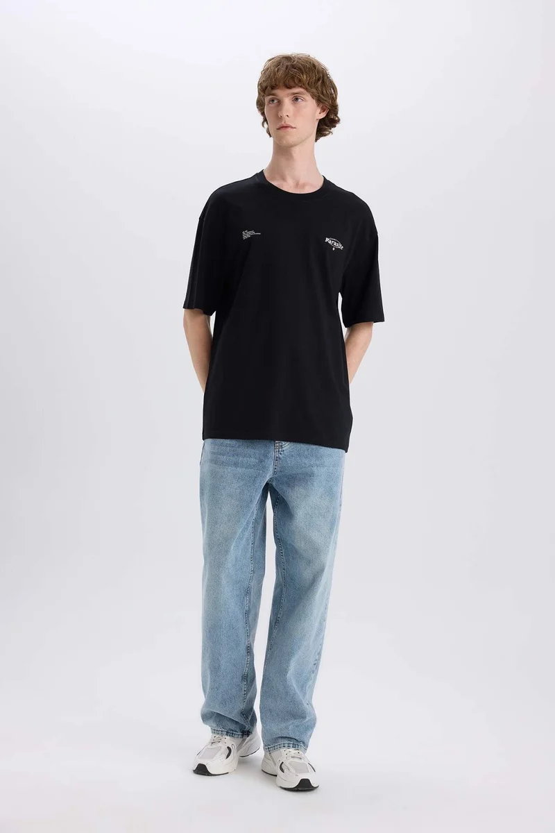 DeFacto Cotton Boxy Fit Crew Neck Back Printed T-Shirt