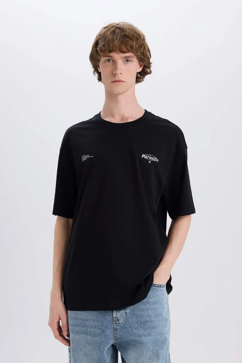 DeFacto Cotton Boxy Fit Crew Neck Back Printed T-Shirt