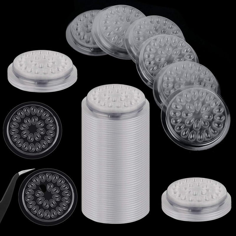 Maitys 200 Pieces Disposable Plastic Glue Pad Transparent Flower Shape Glue Pallet Pad Lash Glue Holder Tray Tools Pigment Holder Base for Eyelash Extension - Image 1