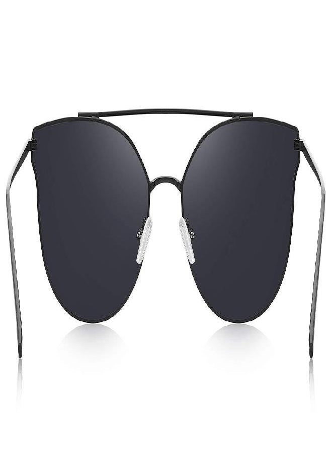 MERRY'S - MERRY'S Fashion Women Cat Eye Sunglasses Coating Mirror Lens Sun glasses UV400 S7882 (Black&Black, 56) - Image 1