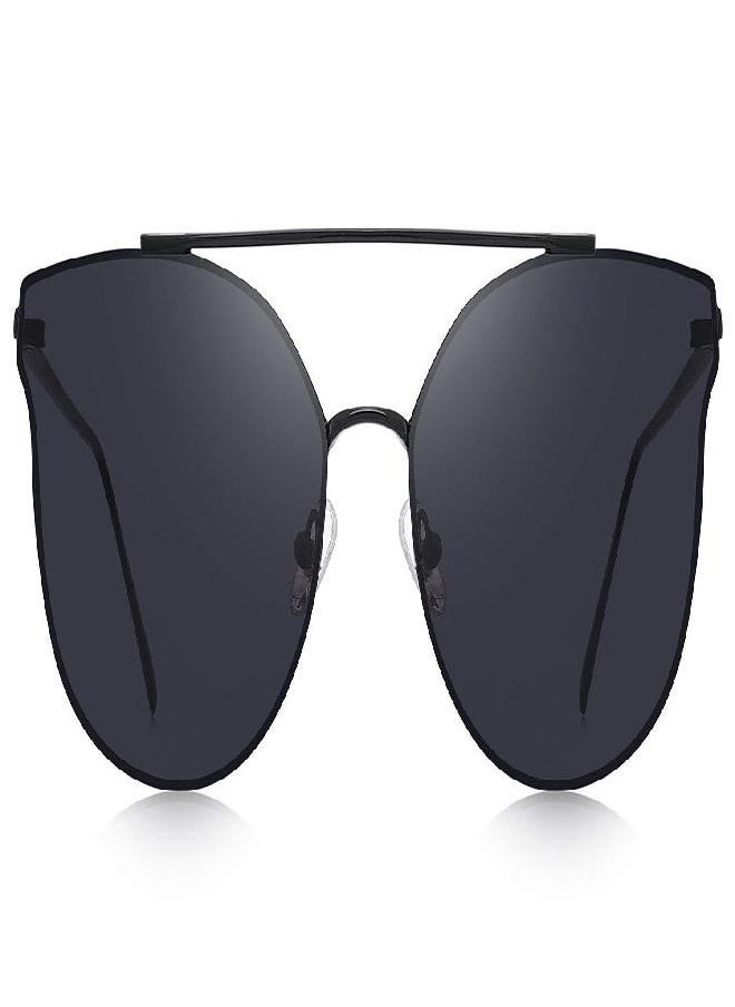 MERRY'S - MERRY'S Fashion Women Cat Eye Sunglasses Coating Mirror Lens Sun glasses UV400 S7882 (Black&Black, 56) - Image 1