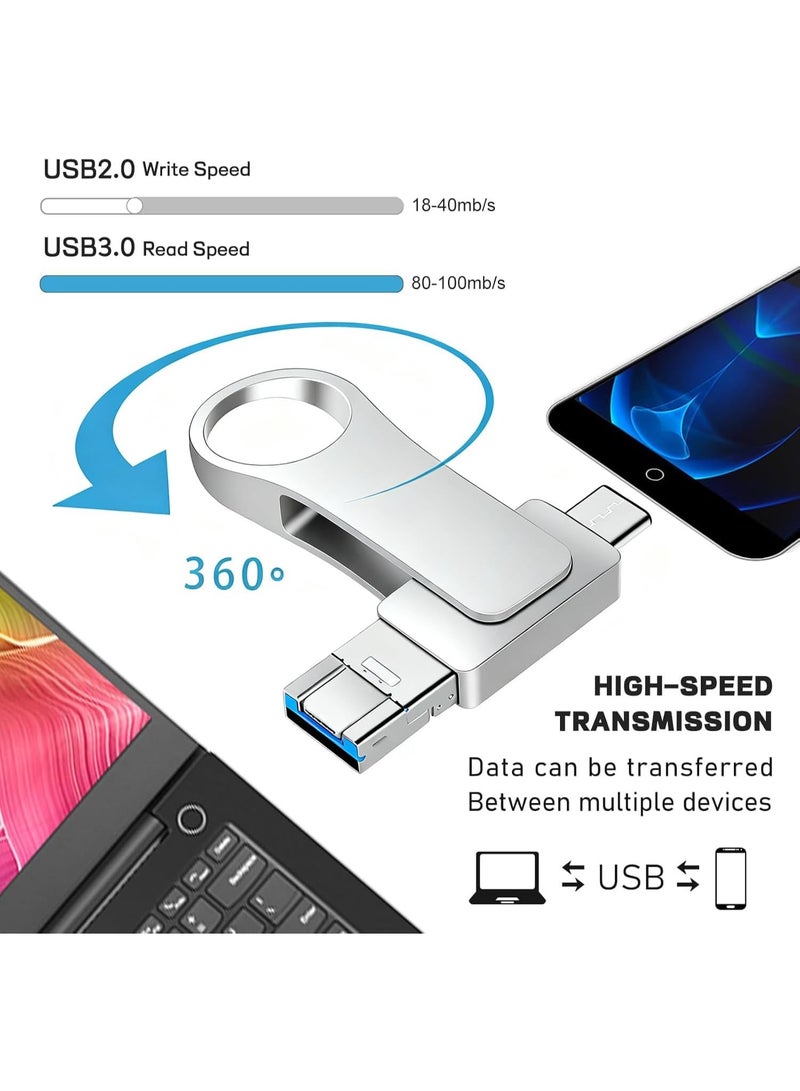 انسجام ذاكرة فلاش USB بسعة 2 تيرابايت، 4 منافذ متعددة، USB 3.0 عالي السرعة، لتخزين الصور، متوافقة مع الهواتف الذكية، أجهزة الكمبيوتر المحمولة، أجهزة أندرويد، أجهزة الكمبيوتر الشخصية، وأجهزة ماك. - Image 4