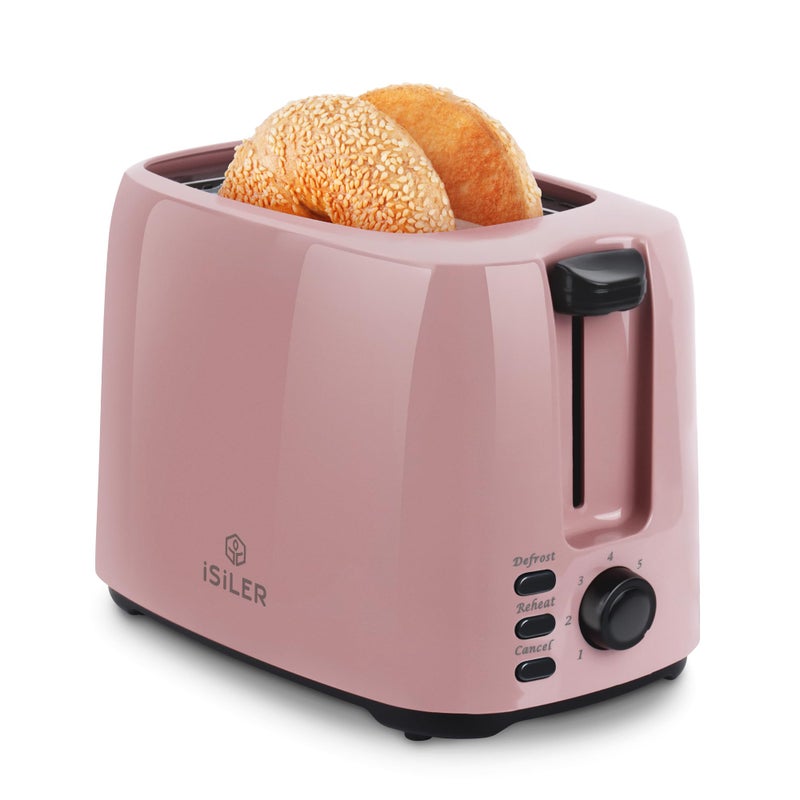 iSiLER 2 Slice Toaster, 1.3 Inches Wide Slot Bagel Toaster with 7 Shade Settings and Double Side Baking, Removable Crumb Tray, Defrost Cancel Function Pink - Image 1