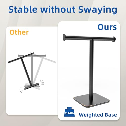 RUACQ T-Shape Hand Towel Holder Stand, 12inch Weighted Base Towel Rack, Countertop Towel Holder for Bathroom, 304 Stainless Steel, Heavy Duty (Matte Black) - Image 4