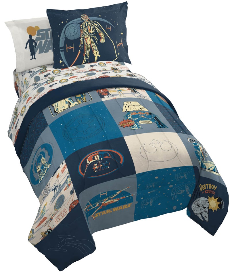 Jay Franco Kids Comforter Set Includes Sheets and Pillow Covers  Soft and Cozy Bed Set for Stylish Room Decor Blue  Star Wars 01 5 Piece Twin Bedding