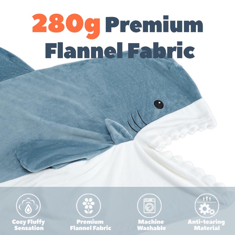 Touchat Shark Blanket for Adult & Kids Super Soft Cozy Flannel Throw Wearable Blanket, Cartoon Animals Shark Onesie Hoodie, Sleeping Bag Cosplay Shark Costume Blanket Gifts for Shark Lovers (Blue,M) - Image 3