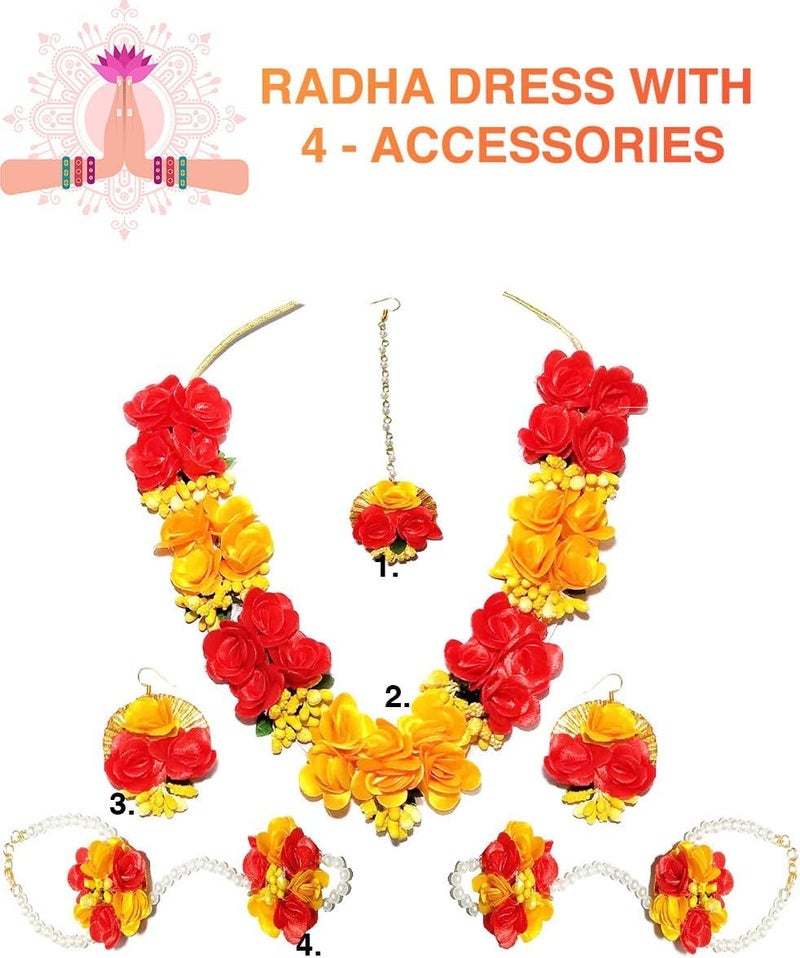 Sarvda Brocade Shree Krishna Dress For Kids For Baby Boy Radha Dress For Girls With Accessories Dhoti, Dupatta, Mukut Flute Complete Set, Multicolor - Image 3