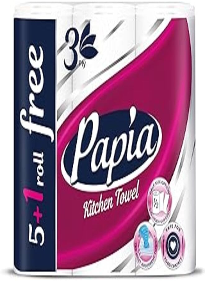 Papia Papia Tissue - Kitchen Towel - 3 Ply - 6 Rolls 