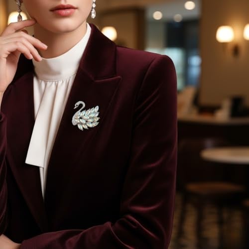 Mahi Sparkling White AB Crystals Swan-Shaped Brooch Clothing Accessories for Women | Saree Pin/Blazer Pin (BP1101265RWab) - Image 3
