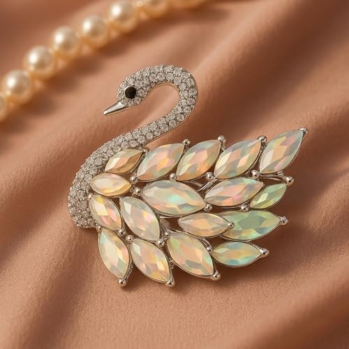 Mahi Sparkling White AB Crystals Swan-Shaped Brooch Clothing Accessories for Women | Saree Pin/Blazer Pin (BP1101265RWab) - Image 2