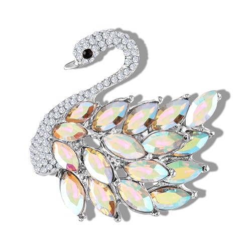 Mahi Sparkling White AB Crystals Swan-Shaped Brooch Clothing Accessories for Women | Saree Pin/Blazer Pin (BP1101265RWab) - Image 1