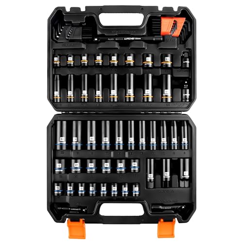 LLNDEI 3/8 inch Drive 12 Point Socket Set 71 Piece,SAE(5/16-3/4in) and Metric(8-22mm),Deep & Shallow,CR-V.With Drill Socket Adapter & Extension Bar 3/8 in,Hex Key Set 12Pt Can Also be Used on 6pt - Image 1