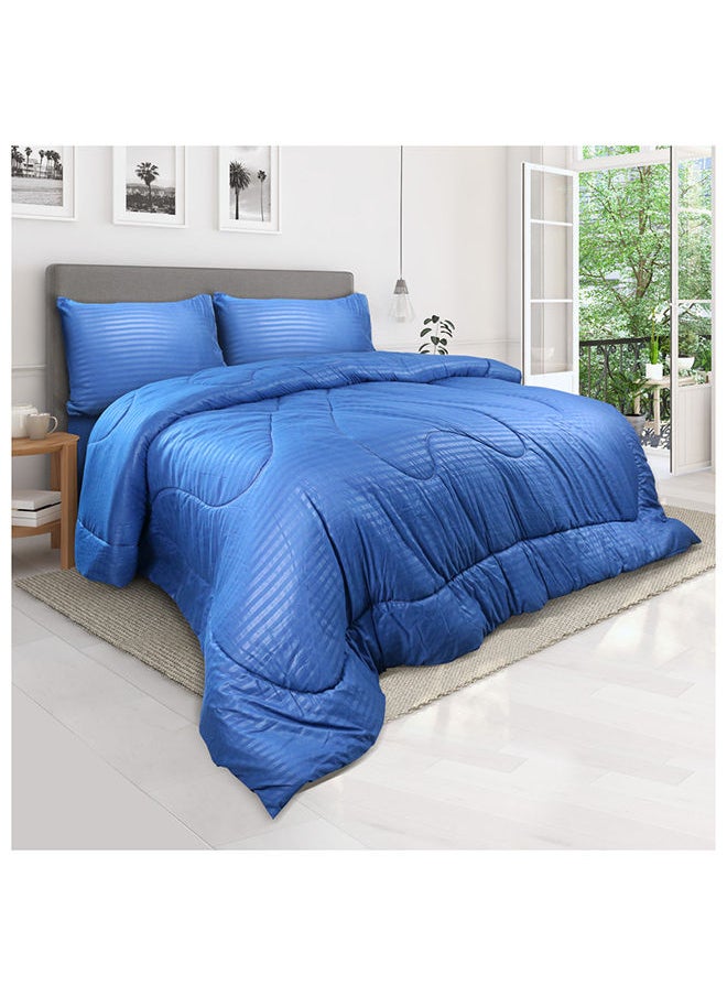 Hotel Linen Klub - Down Alternative Comforter  Set -Ultra Soft Brushed Stripe Microfiber Fabric, 200GSM Soft Fibersheet Filling, Size :Single 160 x 200cm , Color: Royal Blue - Image 1