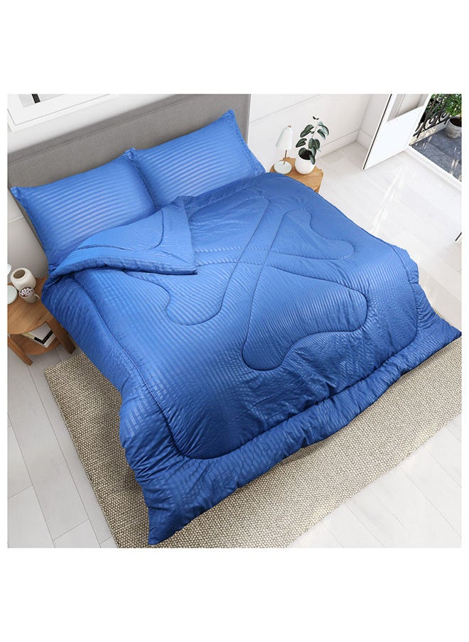 Hotel Linen Klub - Down Alternative Comforter  Set -Ultra Soft Brushed Stripe Microfiber Fabric, 200GSM Soft Fibersheet Filling, Size :Single 160 x 200cm , Color: Royal Blue - Image 1