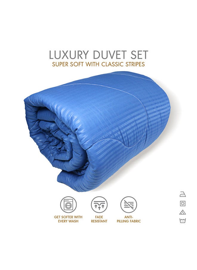 Hotel Linen Klub - Down Alternative Comforter  Set -Ultra Soft Brushed Stripe Microfiber Fabric, 200GSM Soft Fibersheet Filling, Size :Single 160 x 200cm , Color: Royal Blue - Image 1