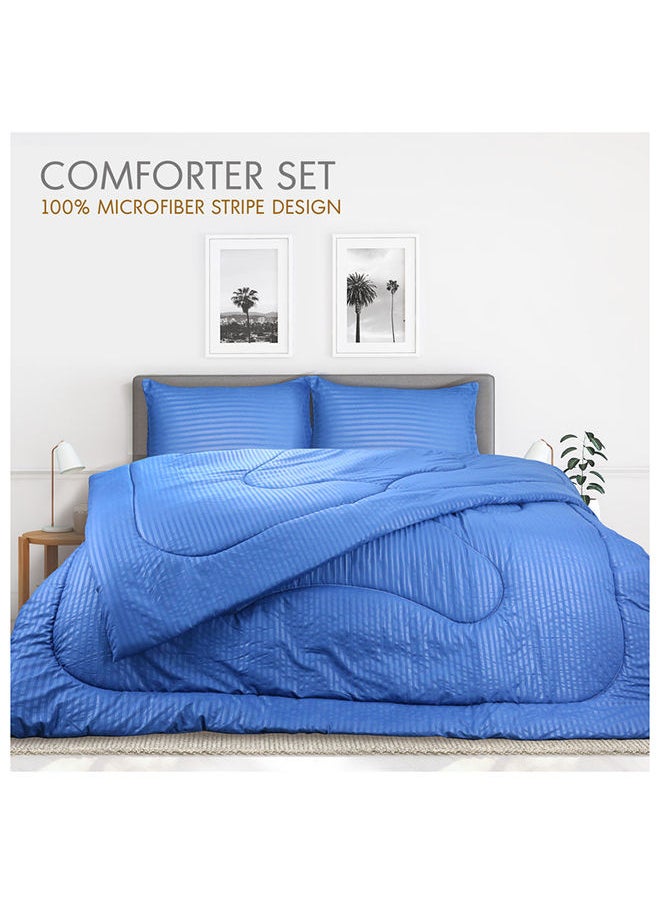 Hotel Linen Klub - Down Alternative Comforter  Set -Ultra Soft Brushed Stripe Microfiber Fabric, 200GSM Soft Fibersheet Filling, Size :Single 160 x 200cm , Color: Royal Blue - Image 1