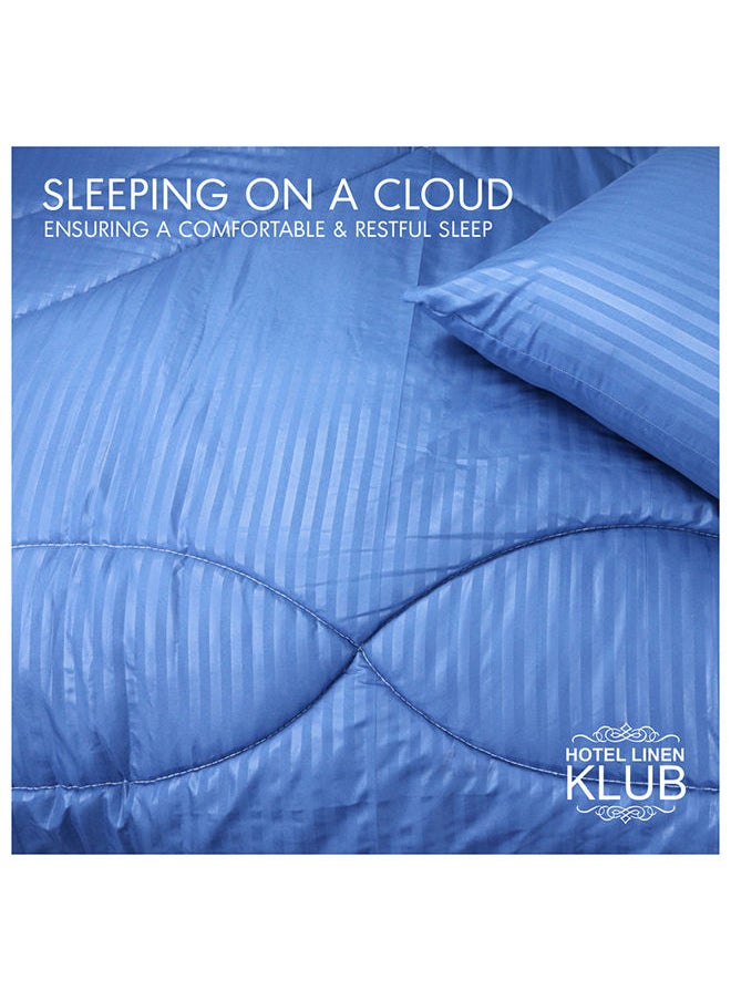 Hotel Linen Klub - Down Alternative Comforter  Set -Ultra Soft Brushed Stripe Microfiber Fabric, 200GSM Soft Fibersheet Filling, Size :Single 160 x 200cm , Color: Royal Blue - Image 1