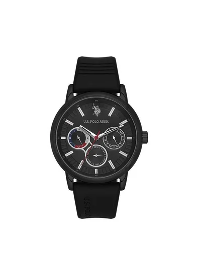 U.S. Polo Assn. Crossing 44mm Multifunction Men's Watch with Black Dial & Rubber Strap