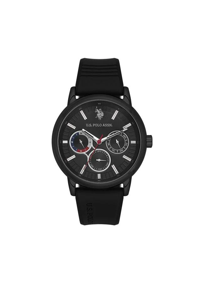 يو اس بولو اسن Crossing 44mm Multifunction Men's Watch with Black Dial & Rubber Strap