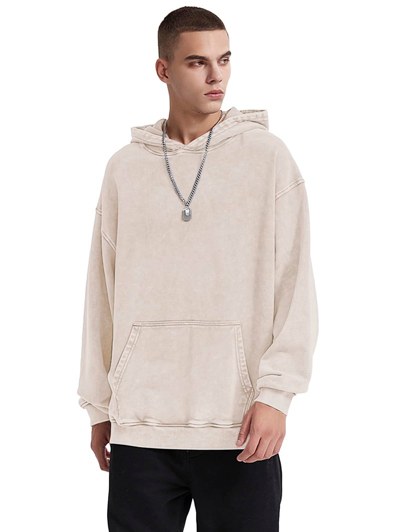 KEEPSHOWING Mens Oversized Hoodies Vintage Hoodie Couples Pullover Acid Wash Hoodies for Men Streetwear Sweatshirts(Beige(hooded) L) - Image 4