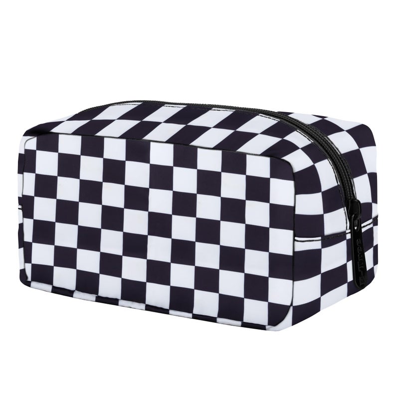 E-Tree Cute Makeup Bag,Medium Travel Make up Pouch for Purse,Zipper Toiletry Cosmetic Brush Skin Care Case for Women Man,Tech Electronic Organizer,Small Canvas Storage for Personal Items,Checkered - Image 5
