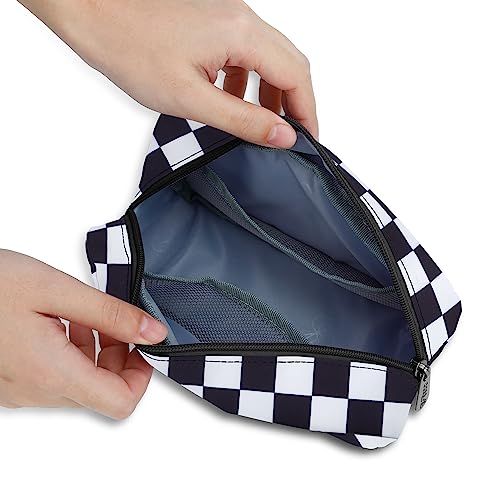 E-Tree Cute Makeup Bag,Medium Travel Make up Pouch for Purse,Zipper Toiletry Cosmetic Brush Skin Care Case for Women Man,Tech Electronic Organizer,Small Canvas Storage for Personal Items,Checkered - Image 4