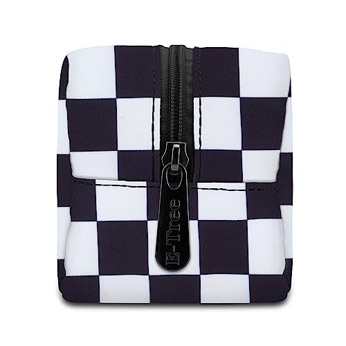 E-Tree Cute Makeup Bag,Medium Travel Make up Pouch for Purse,Zipper Toiletry Cosmetic Brush Skin Care Case for Women Man,Tech Electronic Organizer,Small Canvas Storage for Personal Items,Checkered - Image 3