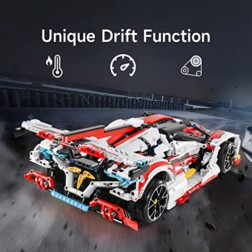 OWNONE 1 Super Car Building Kits with Easy Drifting Wheels Remote Control Function Electric GullWing Doors Collectible 110 Scale Model Technique Car Building Blocks Set for Adults 2277 PCS - Image 5
