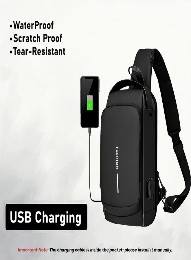 سنديا حقيبة كتف أنيقة للرجال والنساء من SNDIA، حقيبة صدر مضادة للسرقة مزودة بمنفذ شحن USB، حقائب مراسلة، حقيبة كتف عادية (أسود - 32 × 17 × 9 سم) - Image 4
