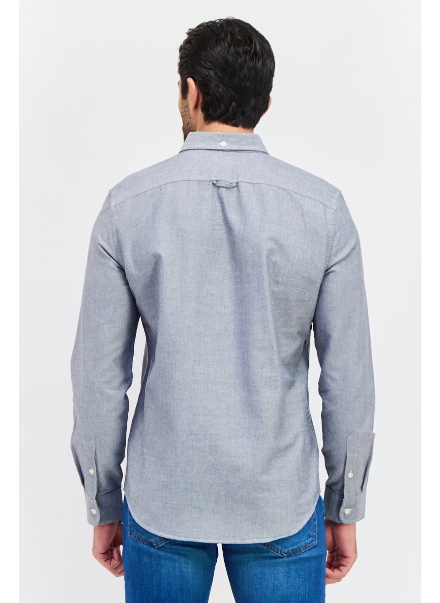 PERRY ELLIS - Men Regular Fit Long Sleeve Plain Casual Shirt, Grey - Image 1