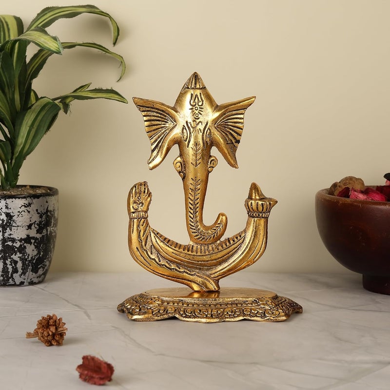 HEYEARTH Lord Ganesh StatuesGanesha FigurineLord Ganesha Idol Statue for Home TempleOfficeGiftsGanpati Ganesha Idol for Home Decor Gold 7 Inches - Image 1