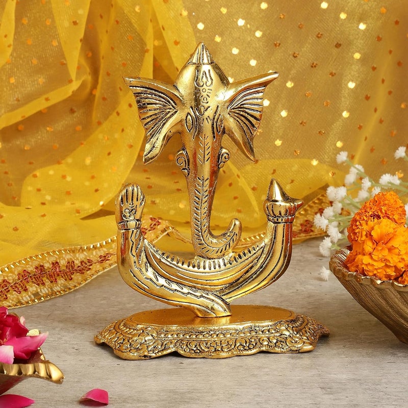 HEYEARTH Lord Ganesh StatuesGanesha FigurineLord Ganesha Idol Statue for Home TempleOfficeGiftsGanpati Ganesha Idol for Home Decor Gold 7 Inches - Image 2