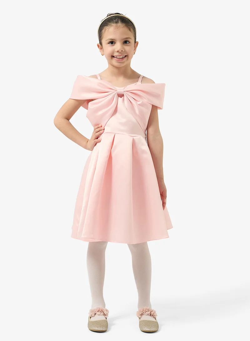 Pinata Pink Bow Cold Shoulder Occasion Dress