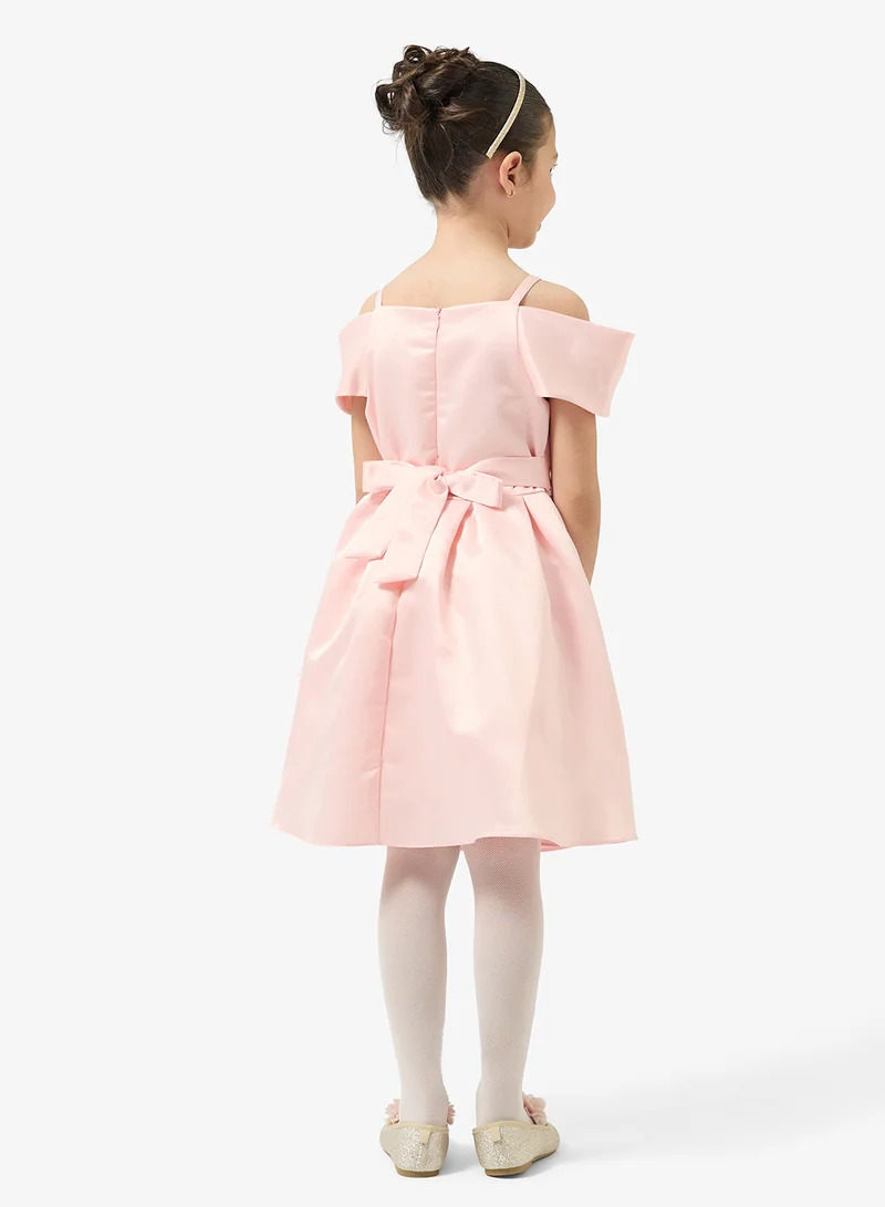 Pinata Pink Bow Cold Shoulder Occasion Dress