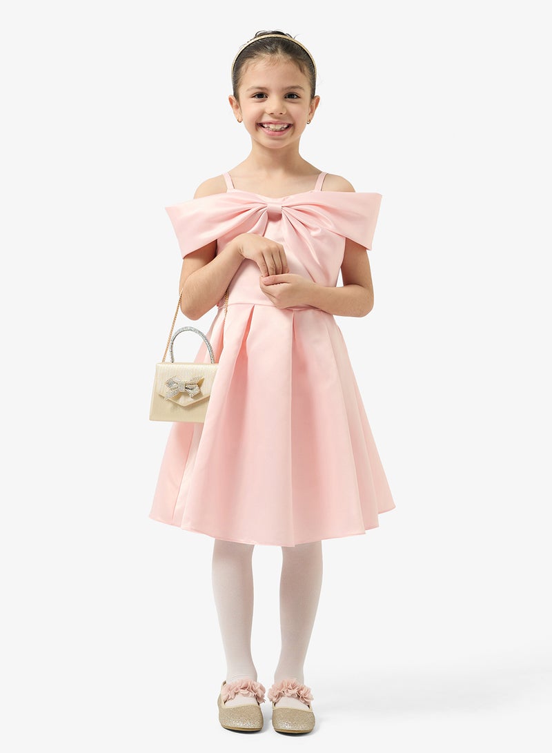 Pinata Pink Bow Cold Shoulder Occasion Dress - Image 4